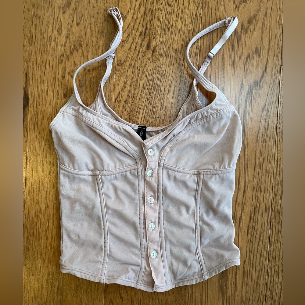 UO Out From Under Semi-Sheer Mesh Corset Cami, SML